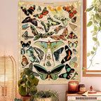 Vintage Butterfly Tapestry 48” x 36”, Long Vertical Wall Hanging Reference Illustrative Papillons Tapestries for Bedroom Aesthetic Butterfly Tapistry Cute Vertical Tapestry Wall Hanging Bedroom Decor