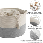 90L Large Blanket Basket,21.7"L x 21.7"W x 13.8"H Rope Woven Baskets with Handles, Toys Storage Bins,Laundry Basket Perfect for Living Room, Nursery,Bedroom,Home Organization,White&Grey