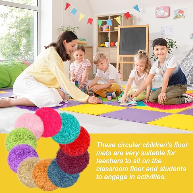 30 Pcs Kids Crazy Carpet Circle Seats 16 Inch Round Floor Mat Kids Floor Cushions Soft Colorful Educational Classroom Rug for School Home Group Activity Learning Marker Playing Areas