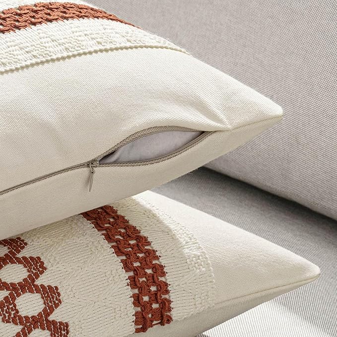 MIULEE Set of 2 Rust Decorative Pillow Covers 18x18 Inch Farmhouse Rustic Boho Couch Throw Pillows Modern Cotton Cushion Covers Retro Cute Macrame Woven Home Decor for Bed Sofa Chair