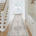 GENIMO 2'6"x9 Runner Rugs for Hallway, Machine Washable Non Slip Vintage Rugs, Low Pile Soft Chenille Print Rug for enrtyway, Corridor, Home Office,Light Taupe Brown