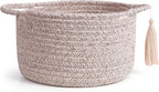 Empty Gift Basket – SweetMemo Mini Woven Rope Organizer Baskets for Gifting, Baby Shower, Desk, Makeup Brushes, Bathroom, Shelves – Small Decorative Storage Bin with Gift Bag & Ribbon – Warm Brown