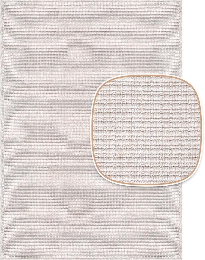 Beverly Rug Easy Jute Off White Rug 6x9 Solid Washable Durable Outdoor Indoor Area Rugs for Living Dining Room Patio Office Stain Resistant Non Shedding Casual Indoor Outside Carpet (6 x 9 Off-White)