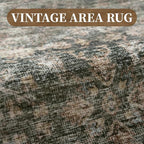 MontVoo-Vintage Area Rug 9X12 Green Rugs for Living Room-Soft Distressed Printed Rugs for Bedroom-Non Slip Carpet-Machine Washable Rug for Dining Room Living Room Bedside Office
