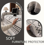 VClife Boho Aztec Couch Cover Extra Large Couch Cover for 3-4 Seat Sofa, Western White Slipcover Cover with Black Tribal Pattern, Soft Thick Chenille Furniture Sofa Covers wit Tassel, White, 71"X150"