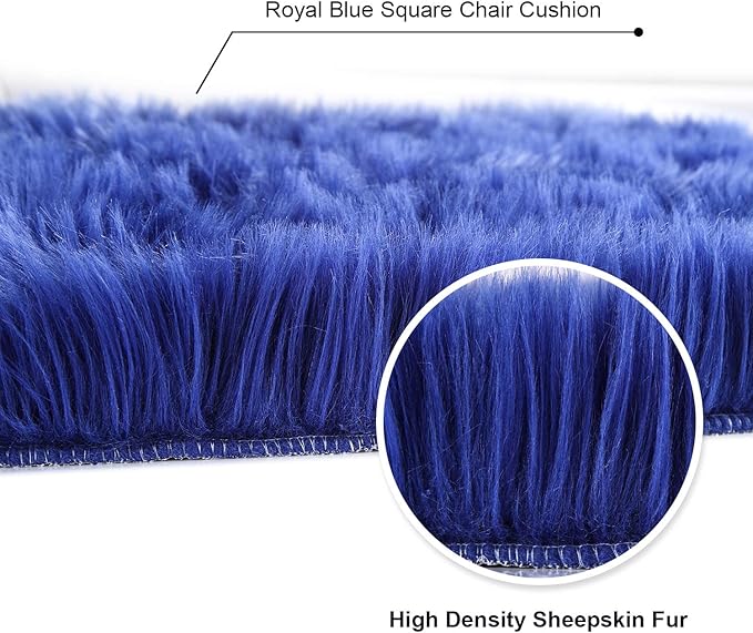 Softlife Blue Faux Fur Sheepskin Chair Cover Seat Cushion Pad Super Soft Area Rugs for Living Bedroom Sofa Dorm (1.6ft x 1.6ft, Royal Blue)