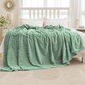 MIULEE Fleece Bed Blanket King Size 90"x108" 300GSM Super Soft Lightweight Plush 3D Striped Jacquard Blanket, Sage Green Warm Cozy Breathable Ribbed Blankets for Couch Sofa