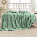 MIULEE Fleece Bed Blanket Queen Size 90"x90" 300GSM Super Soft Lightweight Plush Striped, Sage Green Warm Cozy Breathable Ribbed Blanket Full Size Throw for Sofa Couch