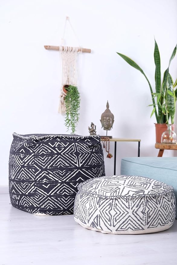 Mandala Life ART Pouf Ottoman - 20x20x20 - Foot Rest Stool White Pouf