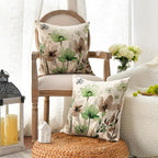AVOIN colorlife Poppy Flowers Chinoiserie Throw Pillow Covers, 18 x 18 Inch Sage Green Brown Seasonal Leaves Cushion Case Decoration for Sofa Couch Set of 2
