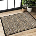 Chardin home 2x3 Jute Cotton Hand Woven Rug | Braided Doormat, Boho, Rustic, Natural Jute/Black | Farmhouse Vintage Area Rugs for Bedroom, Living Room, Kitchen, and entryways