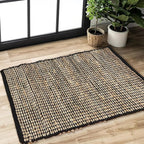 Chardin home 2x3 Jute Cotton Hand Woven Rug | Braided Doormat, Boho, Rustic, Natural Jute/Black | Farmhouse Vintage Area Rugs for Bedroom, Living Room, Kitchen, and entryways