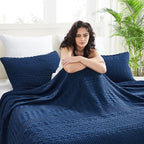 VHC Brands 100% Cotton Waffle Weave King Blanket 108"x90", Decorative Lightweight Spring and Summer Throw Blanket, Bedroom Decor for Bed, Couch, or Sofa, Navy