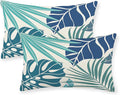 Tropical Pillow Covers 12x20 Set of 2 Navy Blue Aqua Teal Monstera Palm Leaf Pillowcase Summer Decorations Tropical Outdoor Throw Pillows Linen Decor Botanical Plant Cushion Case for Home Bed