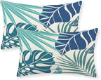 Tropical Pillow Covers 12x20 Set of 2 Navy Blue Aqua Teal Monstera Palm Leaf Pillowcase Summer Decorations Tropical Outdoor Throw Pillows Linen Decor Botanical Plant Cushion Case for Home Bed