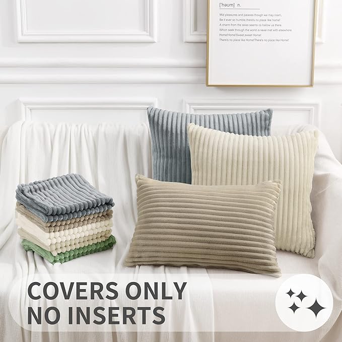 Simmore Decorative Spring Euro Sham Throw Pillow Covers 22x22 Set of 2, Soft Natural Plush Flannel Double-Sided Fluffy Couch Pillow Covers for Sofa Living Room, Grey