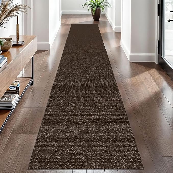 EARTHALL Washable Runner Rug 2x10 Ft Non Slip Runners for Hallways Long Cotton Rubber Backed Kitchen Runner Braided Indoor Floor Carpet Runners for Entryway, Hallway, Kitchen, Brown/Coffee