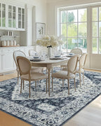 AMADA HOMEFURNISHING 8x10 Area Rug, Washable Low-Profile Large Area Rug with Non-Slip Backing & Durable Edge Binding, Vintage Large Rugs for Living Room, Bedroom