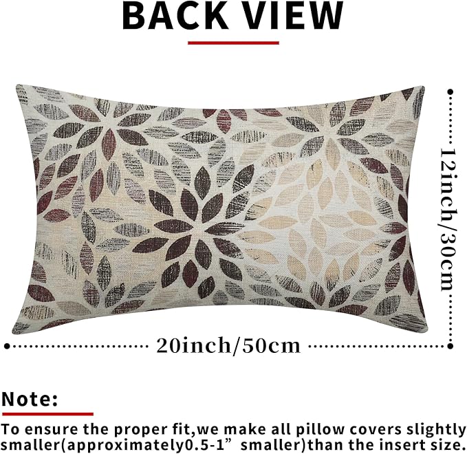 Kawani Burgundy Red Dahlia Lumbar Pillow Covers 12X20 Inch Rustic Rust Geometric Flower Decorative Pillow Cases Set of 2 Beige Tan Gray Floral Throw Pillows for Cushion Sofa Couch Farmhouse Outdoor