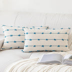 Boho Throw Pillow Covers 12x20 Set of 2 Modern Farmhouse Decorative Cushion Case Tufted Linen Square Pillows Cover Neutral Pillow Cases Accent Pillowcase for Sofa,Couch,Bed,Beige and Blue