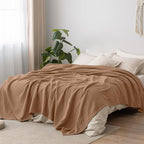 PHF 100% Cotton Muslin Blanket King Size 108"x90", 4-Layer Lightweight Gauze Throw, Breathable Cloud-Soft Minimalist Blanket for Bed, Couch, Camping & Baby, Coco Brown, Ideal Gift