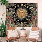 Aipon Boho Sun and Moon Tapestry Hippie Mushroom Floral Wall Tapestry for Bedroom Aesthetic Moon Phase Vintage Plant Celestial Small Tapestries Wall Hanging for Living Room Dorm 60 x 44 Inch