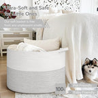 INDRESSME 115L Extra Large Blanket Basket, Cotton Rope Toy Baskets Storage Kids Toy Bin for Playroom Decor Woven Baby Laundry Basket for Organizing, Black Stitch
