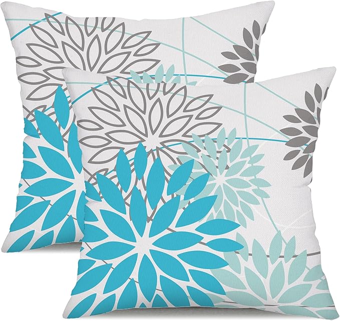 DFXSZ Outdoor Waterproof Summer Pillow Covers 16x16 Set of 2 Blue Floral Decorative Pillowcase for Patio Furniture 01S16