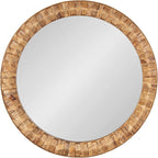 Kate and Laurel Laalima Boho Woven Round Mirror, 26 Inch Diameter, Rustic Brown, Decorative Circle Mirror with Authentic Water Hyacinth Frame for Coastal Mirror Decor