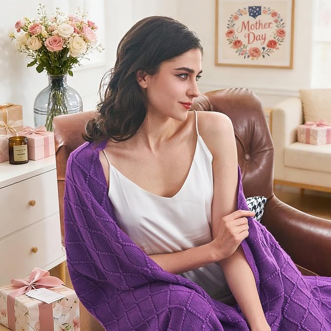 inhand Purple Knitted Throw Blanket for Couch Bed, Mothers Day/Mom Birthday Gifts for Mom from Daughter Son, Soft Lightweight with Tassels, Farmhouse Warm Decorative Blanket for Women, 50"x60"