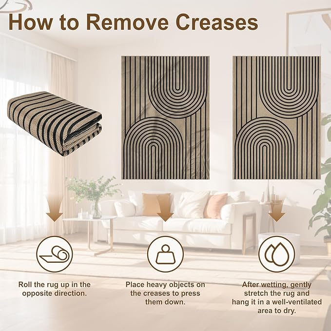 Outdoor Rug 5x7 Rugs for Living Room Washable Non-Slip Easy Jute Rug Indoor Outdoor Low Pile Ultra-Thin Area Rug Black Rainbow Carpet for Dining Room Bedroom Patio Office Dorm Nursery Floor Mats