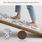 GENIMO Kitchen Mats for Floor 2PCS, Cushioned Kitchen Rugs Non Slip Washable, Farmhouse Anti Fatigue Mat Waterproof, Comfort Standing Mat Rug for Office, Home, Laundry, 17.3"x47"+17.3"x30", Beige&Blue