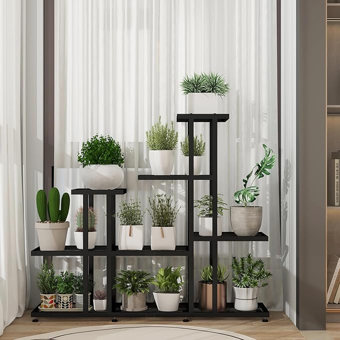 Plant Stand Indoor Corner Plant Stand Window Sill Plant Shelf for Bonsai Tree Live Plants Indoor Outdoor Metal Flower Rack for Apartment Decor Patio Decor, (6-Tier 16 Potted)