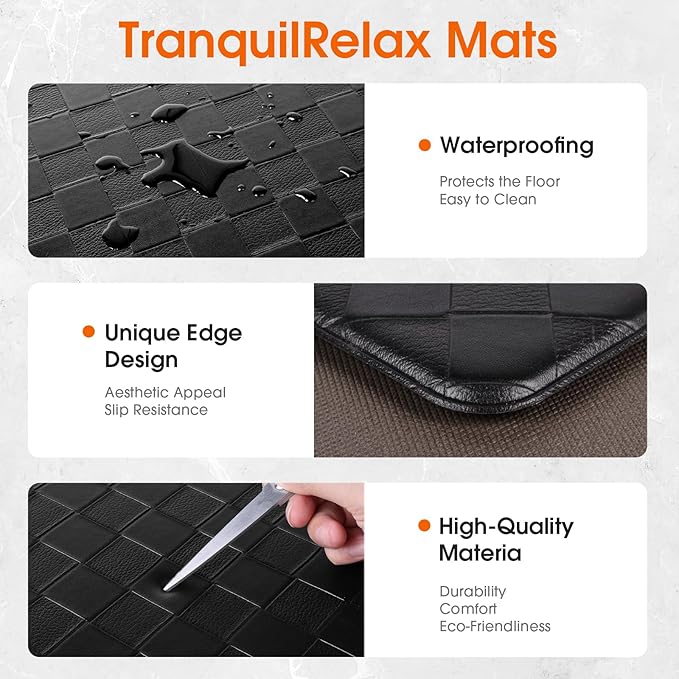 Kitchen Mats, 2PCS Kitchen Rugs, Cushioned Anti Fatigue Kitchen Mats for Floor, Non-Slip Standing Desk Mat, Waterproof Kitchen Rug Set for Kitchen Floor Office,17.3"×30"+17.3"×59" Black