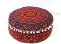 CRAFT KALA Large Hippie Mandala Meditation Floor Ottoman Pillow Cushion Pouf Cover Square Poufs Bohemian Circle Floor Cushion Case Outdoor Fireplace Yoga Living Room Decor Cover New Orange, 24" Round
