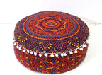 INDIAN CRAFT CASTLE ICC Floor Pillows & Cushion Covers Decorative Hippie Mandala Pouf Pillow Covers Seating Meditation Cushion Cover Large Boho Ottoman Case Pillowcase Couch New Orange, 18" Round