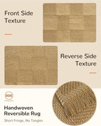 BESTSWEETIE 9'x12' Washable Rug Hand-Woven Low Pile Soft Checkerboard Pattern Reversible Checkered Braided Rugs with Short Fringe Carpet for Living Room Bedroom Dining Room Home Decor - Naturejute