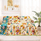 Boho Throw Blanket for Bed, 100% Cotton Soft Rustic Quilt Fall Blanket, 80" 90" Floral Printed Farmhouse Decor Bed Blankets, All Season Rustic Reversible Bohemian Throw Quilt