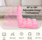 SUPER DEAL 14-Position Folding Floor Chair Gaming Sofa Cushioned Padded Reclining Bed Lounge Couch Seating for Comfy Reading, Reading, Gaming, Relaxing, Watching TV, Pink