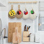 PATIKIL Hanging Fruit Baskets for Kitchen, Medium Size Teardrop Home Decor Storage Hand-Woven Wall Hanging Basket for Garlic Potato Vegetable, Beige