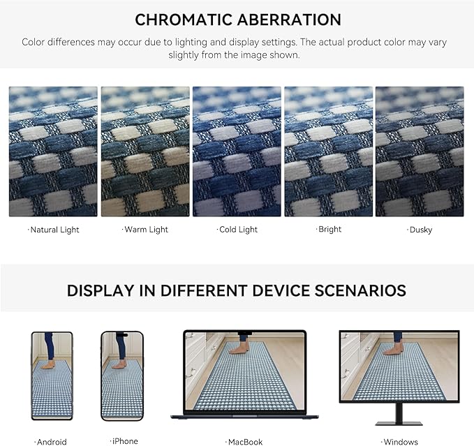 Large Kitchen Runner Rugs Long Kitchen Mat Non Slip Washable, Super Absorbent Soft Chenille Braided Kitchen Mats for Floor, Rubber Backing Kitchen Sink Standing Mat, Easy Clean, Blue 36"x71"