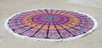 Round Beach Tapestry Turquoise Mandala Throw/Boho Hippie Beach Blanket Roundie/Indian Cotton Bohemian Large Round Table Cloth-Home Decor/Yoga Mat Meditation Picnic Rug (42", Pink And Yellow)
