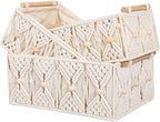 ANMINY 3PCS Macrame Storage Baskets for Organizing Boho Decor Baskets Storage Bins with Wood Handles & Beads Handmade Decorative Storage Boxes with Removable Liner Toilet Tank Bathroom Self Basket