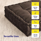Floor Pillow Large Square Tufted Decorative Cushion 20" x 20" Faux Velvet Fabric Ultra Thick Fill for Kids and Adults, 1 Pack, Coffee Brown