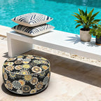 LVTXIII Indoor/Outdoor Inflatable Ottoman with Handle D21 x H9 Inch, Weather-Resistant Round Footstool Pouf for Patio Camping Living Room, Portable Footrest Extra Seating, Black Yellow Crosby