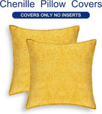CaliTime Throw Pillow Covers Decorative 24 X 24 Inches Pack of 2 Cotton Thread Stitching Edges Solid Dyed Soft Chenille Cushion Cases for Couch Sofa Bed Living Room Farmhouse Mustard Yellow