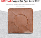 Unstuffed Ottoman Pouf Cover 20 X 15 Inch, Round Pu Leather Foot Stool, Floor Bean Bag(No Filler), Foot Rest with Storage for Living Room/Bedroom/Office, Brown