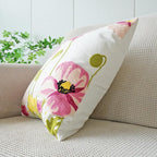 vctops Lotus Flower Embroidered Decorative Throw Pillow Cover Spring Summer Floral Square Pillow Cases Cotton Cushion Cover for Couch Sofa Bed (Flower A,18"x18")