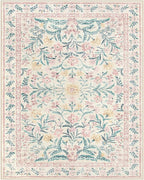 Lahome Sylvie Large Rugs for Living Room, Boho Machine Washable 8x10 Area Rugs Girls Bedroom Decor, Ultra-Thin Soft Distressed Floral Carpets Non Slip for Office Dining Room, Pink/Multi