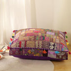 THE ART BOX Cotton Patchwork Vintage Boho Embroidered Floor Pillows & Cushion Cover Dog Pouf Seating Pouf Meditation Pillow Pet Bedding Cat Bed Boho Home Décor (35x35 Inches, Cover Only)